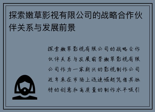 探索嫩草影视有限公司的战略合作伙伴关系与发展前景