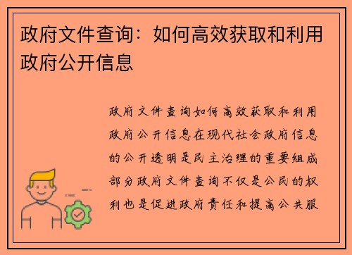 政府文件查询：如何高效获取和利用政府公开信息